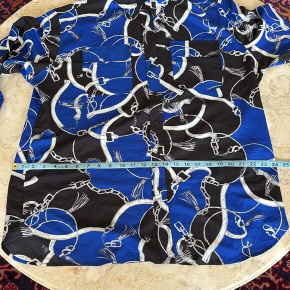 Ralph Lauren Equestrian Harness & Chain Print Crepe Button Down Shirt - Picture 10 of 11